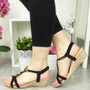 CALARIN Black Wedges Slingback Elastic Sandals