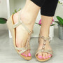CALARIN Gold Wedges Slingback Elastic Sandals