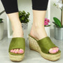 GRACE Green High Heel Hessian Slip On Sandal