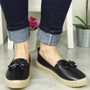 ELIANA Black Slip On Elastic Hessian Loafers