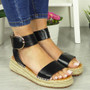 NATALIE Black Flatform Hessian Buckle Sandal