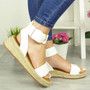 NATALIE White Flatform Hessian Buckle Sandal