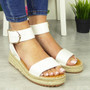 NATALIE White Flatform Hessian Buckle Sandal