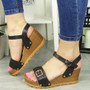 ELODIE Black Wedges Heel Buckle Sandals