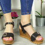 ELODIE Black Wedges Heel Buckle Sandals