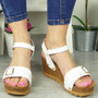 ELODIE White Wedges Heel Buckle Sandals