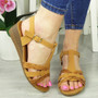 WILLOW Camel Wedges Summer Buckle Sandals 