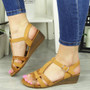 WILLOW Camel Wedges Summer Buckle Sandals 
