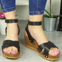ELSIE Black Wedges Heels Buckle Sandals