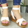 ELSIE White Wedges Heels Buckle Sandals