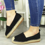 EDITH Black Loafers Slip On Hessian Sandals