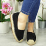 EDITH Black Loafers Slip On Hessian Sandals