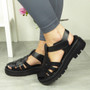 JOYE Black Summer Strappy Flatform Buckle Sandals 