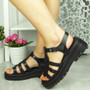 MESTRA Black Flatform Buckle Strappy Sandals