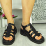 MESTRA Black Flatform Buckle Strappy Sandals