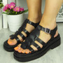 MESTRA Black Flatform Buckle Strappy Sandals