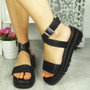  MAHATA Black Strappy Flatform Buckle Sandals