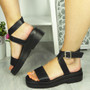  MAHATA Black Strappy Flatform Buckle Sandals