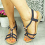 NORRA Navy Wedges Slingback Elastic Sandals 