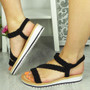  SCARLETT Black Wedge Sandals Elastic Open Toes Comfy 