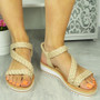    SCARLETT Khaki Wedge Sandals Elastic Open Toes Comfy 