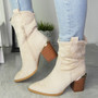 SOVA Beige Cowboy Mid Calf High Heel Western Zip Boots