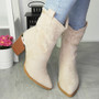 SOVA Beige Cowboy Mid Calf High Heel Western Zip Boots