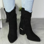 SOVA Black Cowboy Mid Calf High Heel Western Zip Boots