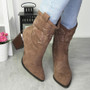 SOVA Khaki Cowboy Mid Calf High Heel Western Zip Boots