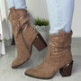 SOVA Khaki Cowboy Mid Calf High Heel Western Zip Boots