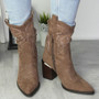 SOVA Khaki Cowboy Mid Calf High Heel Western Zip Boots
