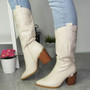 ZOORA Beige Cowboy Western Mid Calf Zip Heel Boots