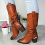 ZOORA Camel Cowboy Western Mid Calf Zip Heel Boots