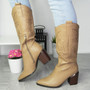 ZOORA Khaki Cowboy Western Mid Calf Zip Heel Boots