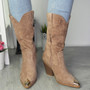  MAGNOLA Khaki Cowboy Western Mid Calf Boots 