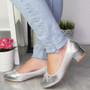 CARNATY Silver Court Bow Mid Heel Party Shoes