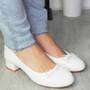 CARNATY White Court Bow Mid Heel Party Shoes