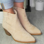 PETUNIA Beige Ankle Cowboy Western Zip Boots