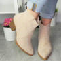 PETUNIA Beige Ankle Cowboy Western Zip Boots