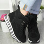 AMEEZA Black Trainers Ankle Platform Lace Up Shoes 