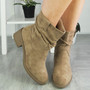 MIBAL Khaki Ankle Rouched Warm Lined Zip Boots