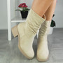 SHORTI Beige Mid Calf Warm Rouched Zip Boots