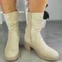 SHORTI Beige Mid Calf Warm Rouched Zip Boots