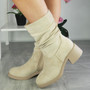 SHORTI Beige Mid Calf Warm Rouched Zip Boots