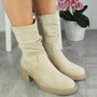 SHORTI Beige Mid Calf Warm Rouched Zip Boots