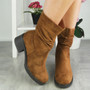 SHORTI Camel Mid Calf Warm Rouched Zip Boots