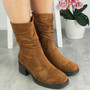 SHORTI Camel Mid Calf Warm Rouched Zip Boots