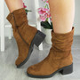 SHORTI Camel Mid Calf Warm Rouched Zip Boots