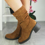 SHORTI Camel Mid Calf Warm Rouched Zip Boots