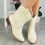 LAIBRA Beige Cowboy Western Mid Calf Pull On Boots